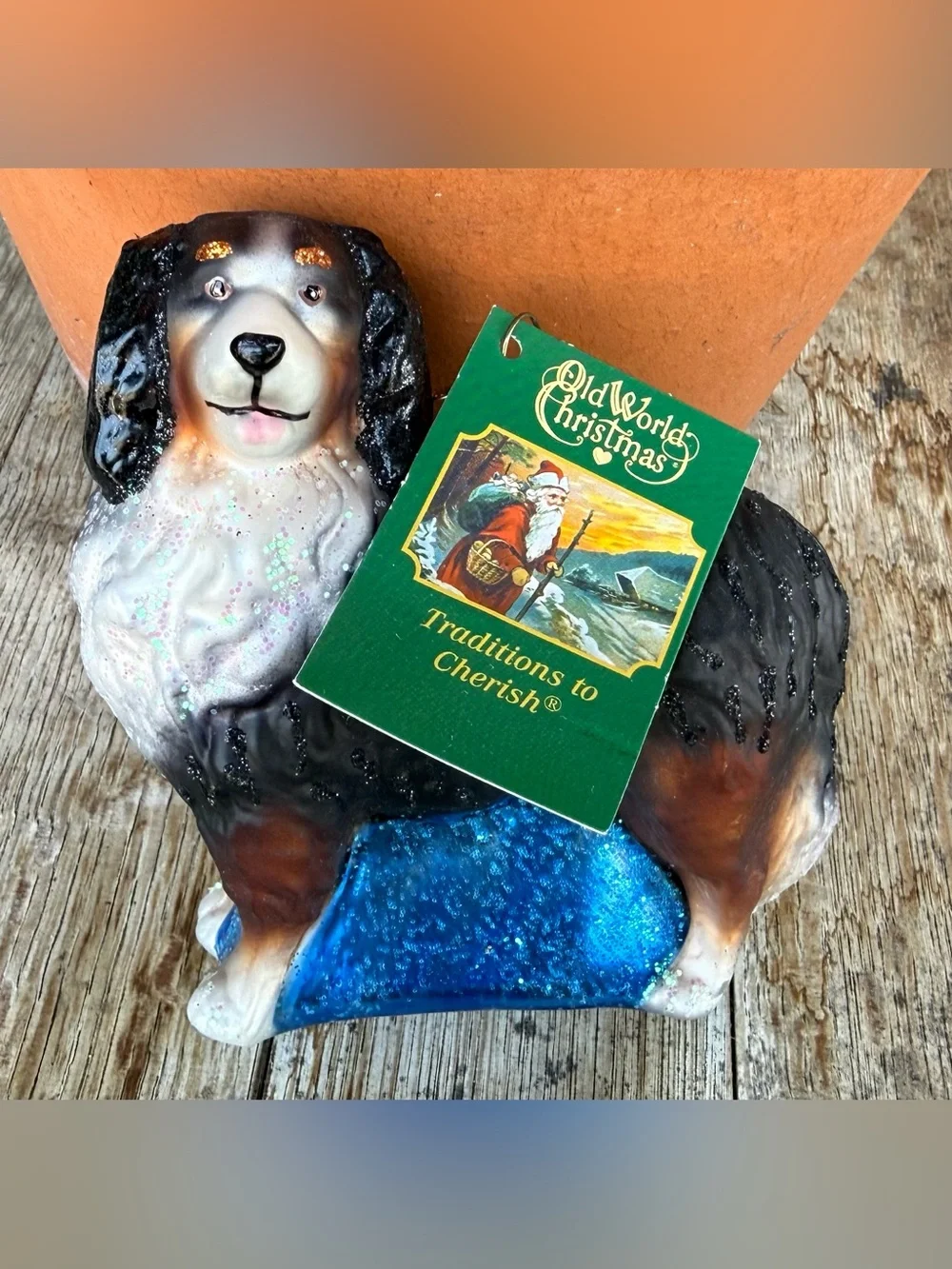 Old World Hand Blown Glass Christmas Ornament Bernese Mountain Dog